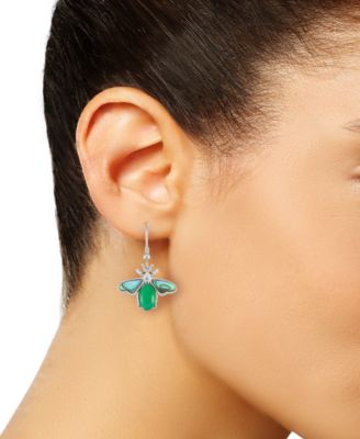 Abalone, Green Agate, & Marcasite Bee Drop Earrings in Sterling Silver
