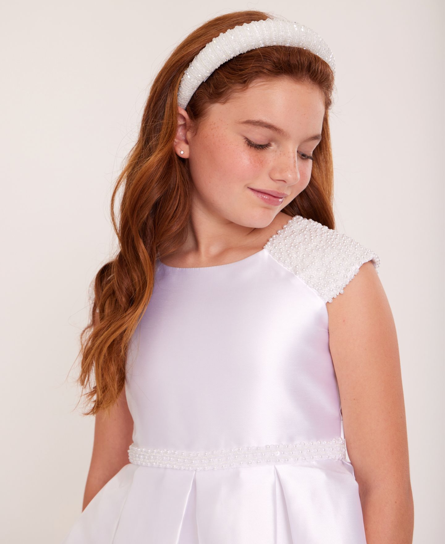 Платье Bonnie Jean Mikado Embellished Cultivated Pearl Communion Dress для девочек — фото 2