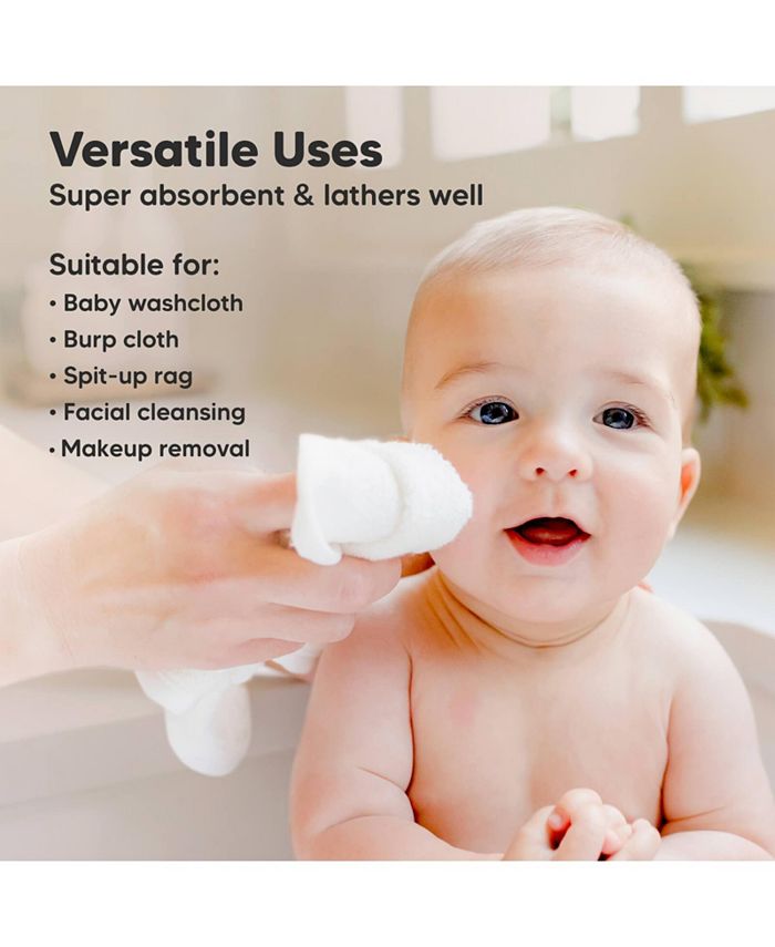 KeaBabies 6pk Deluxe Baby Washcloths, Organic and Soft Baby Wash Cloth, Baby Bath Towel, Face Cloths - White - No Size