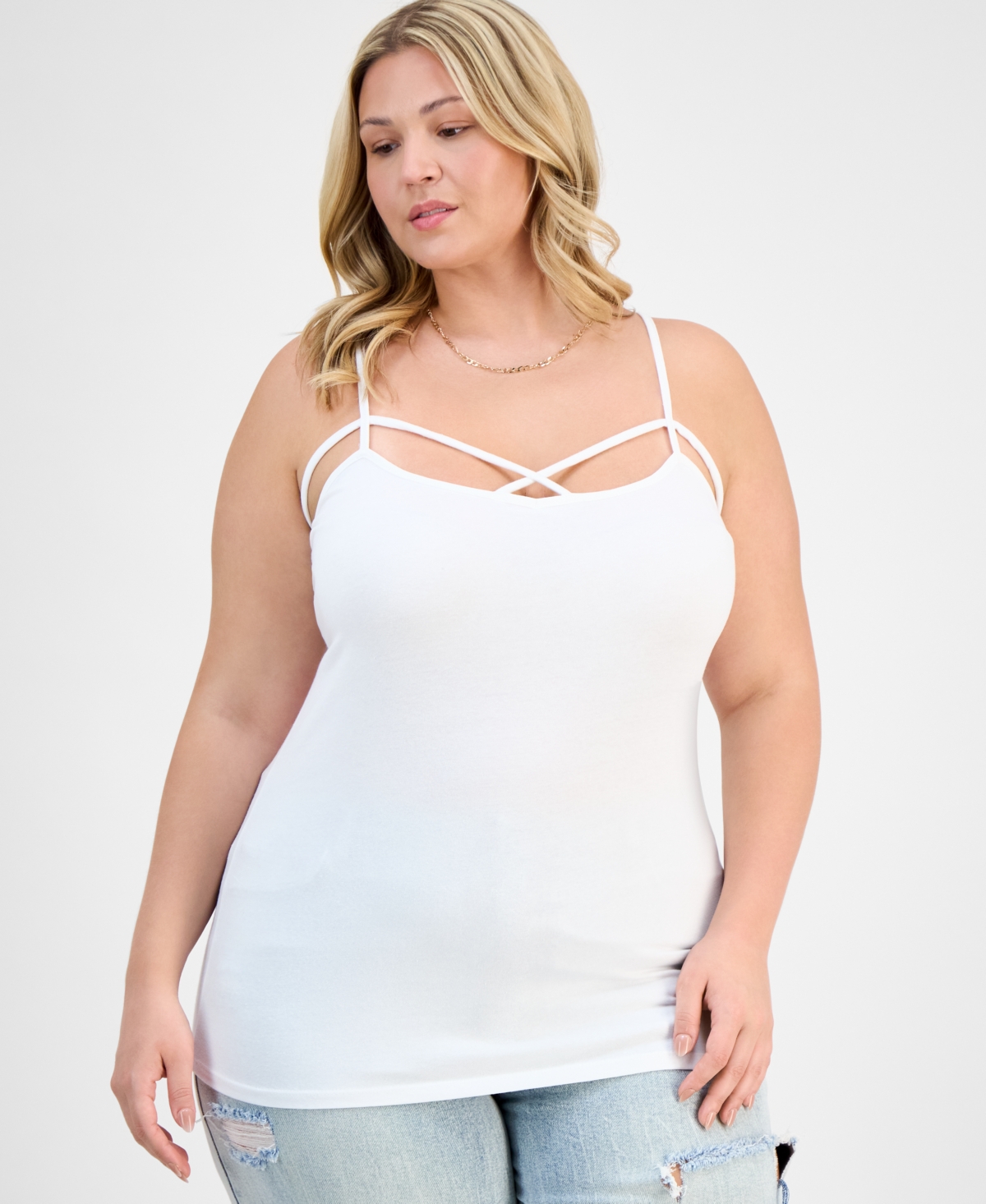 Trendy Plus Size Strappy Cross-Front Tank Top - Flame