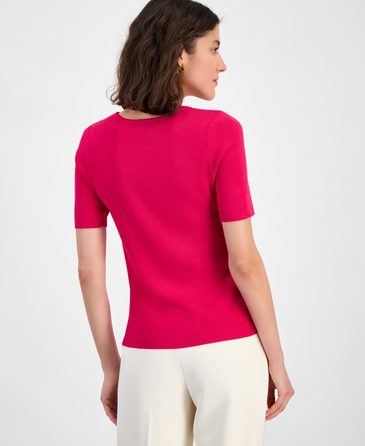 Shop Tahari Asl Women's Fine-rib Crewneck Sweater T-shirt