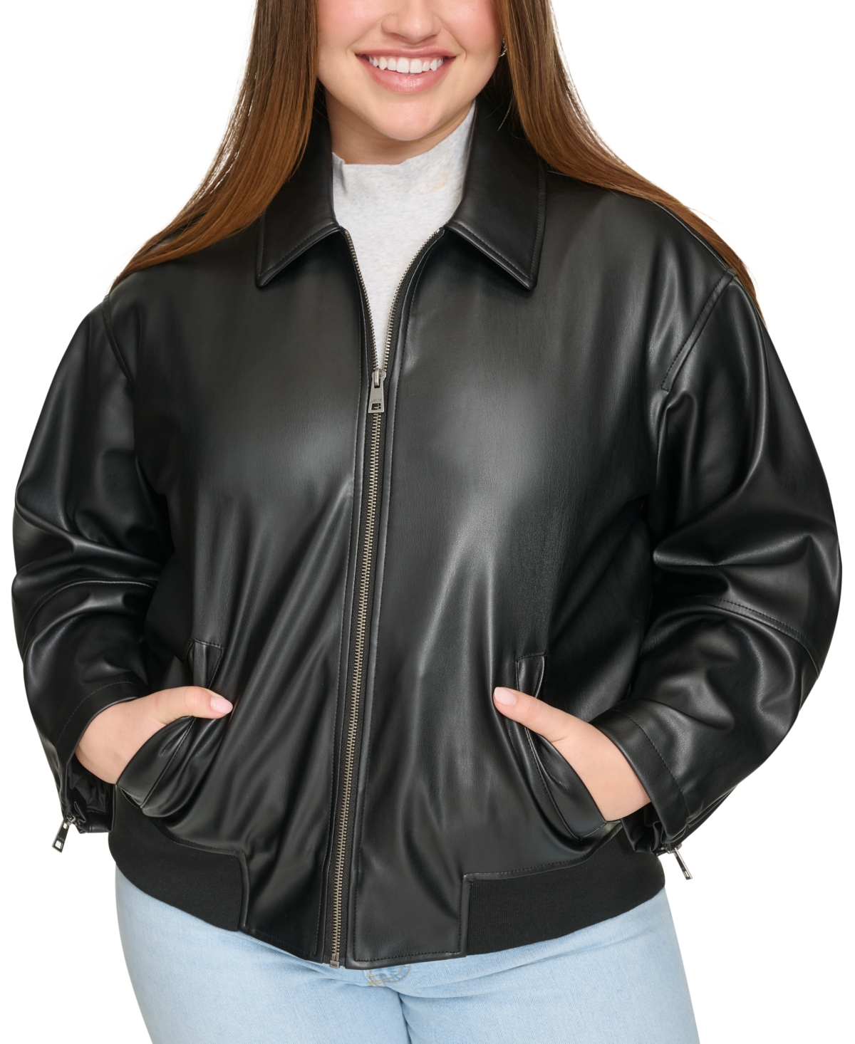 Levi's Plus Size Faux Leather Dad Bomber Jacket In Black