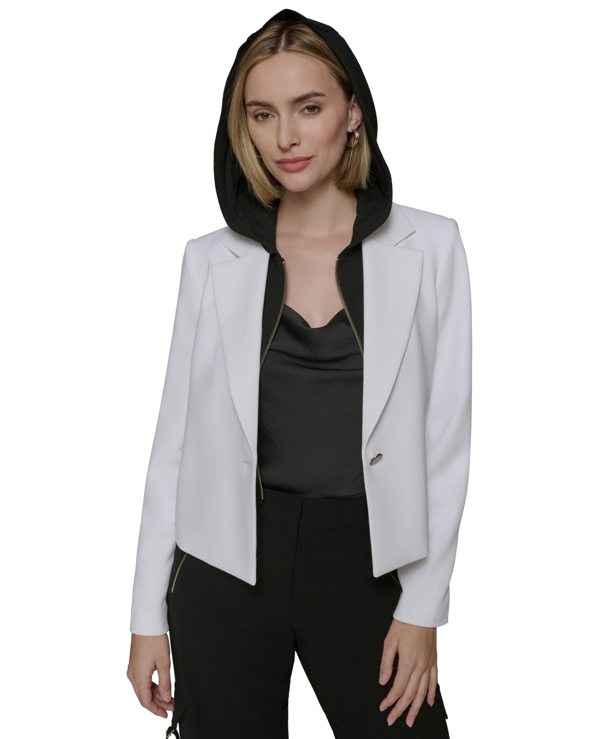 Shop Karl Lagerfeld Women's Notched-collar Hoodie Blazer In Soft White