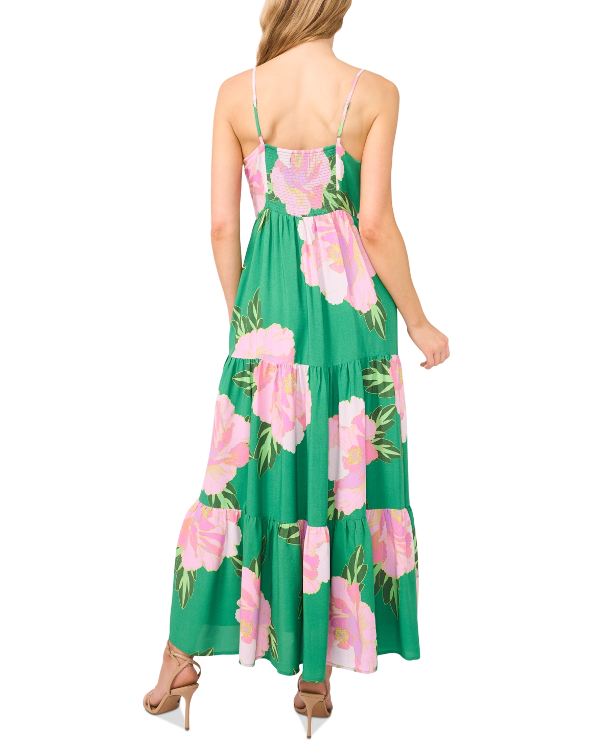 Shop Cece Women's Ruffle-front Tiered Floral Maxi Dress In Medium Green