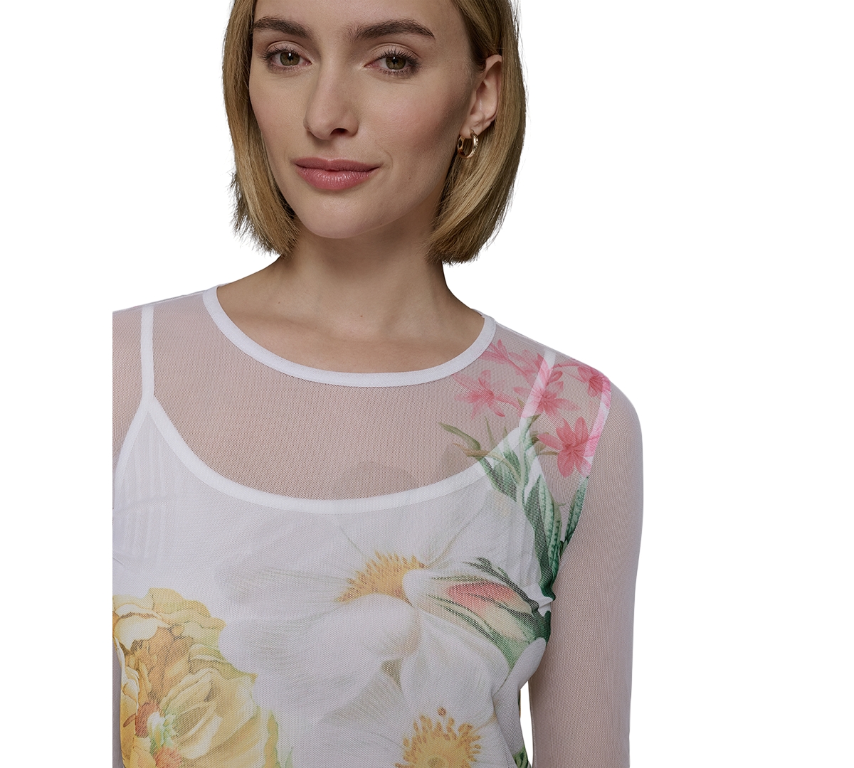 Shop Karl Lagerfeld Women's Sheer Floral 3/4-sleeve Top In Soft White