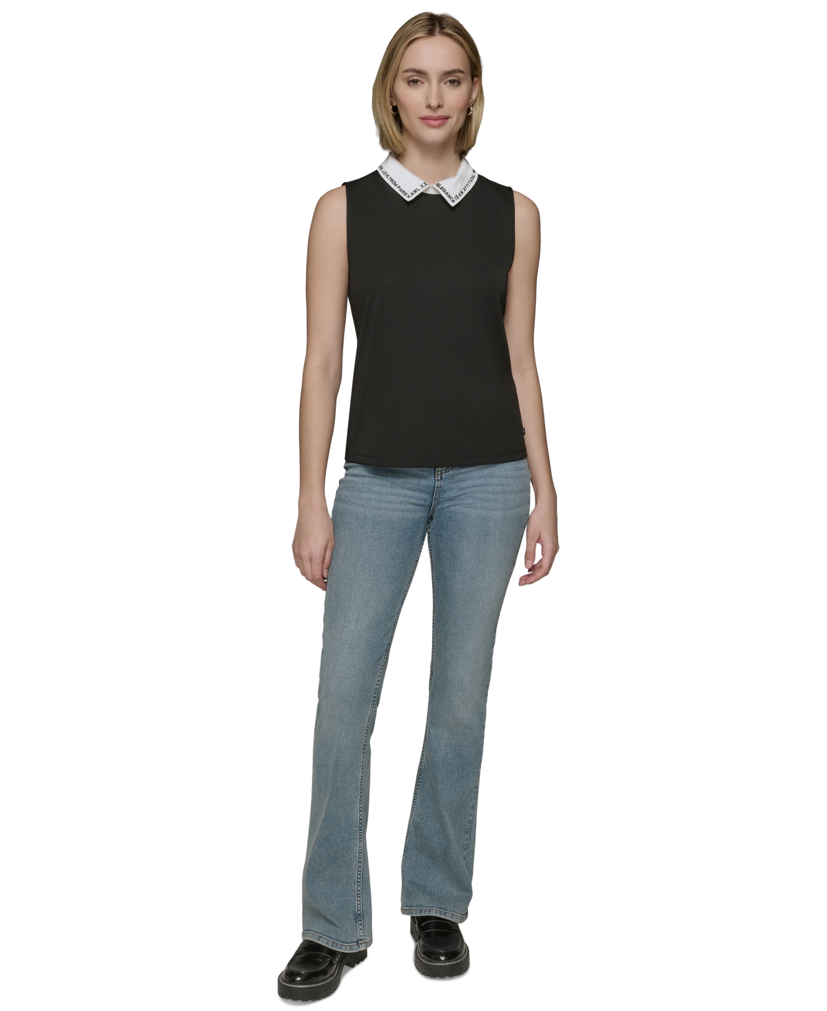 Shop Karl Lagerfeld Women's Embroidered-collar Sleeveless Top In Black