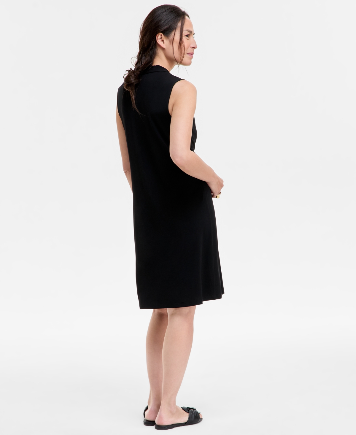 Jm Collection Women's V-neck A-line Dress, Exclusively At Macy's In Deep Black