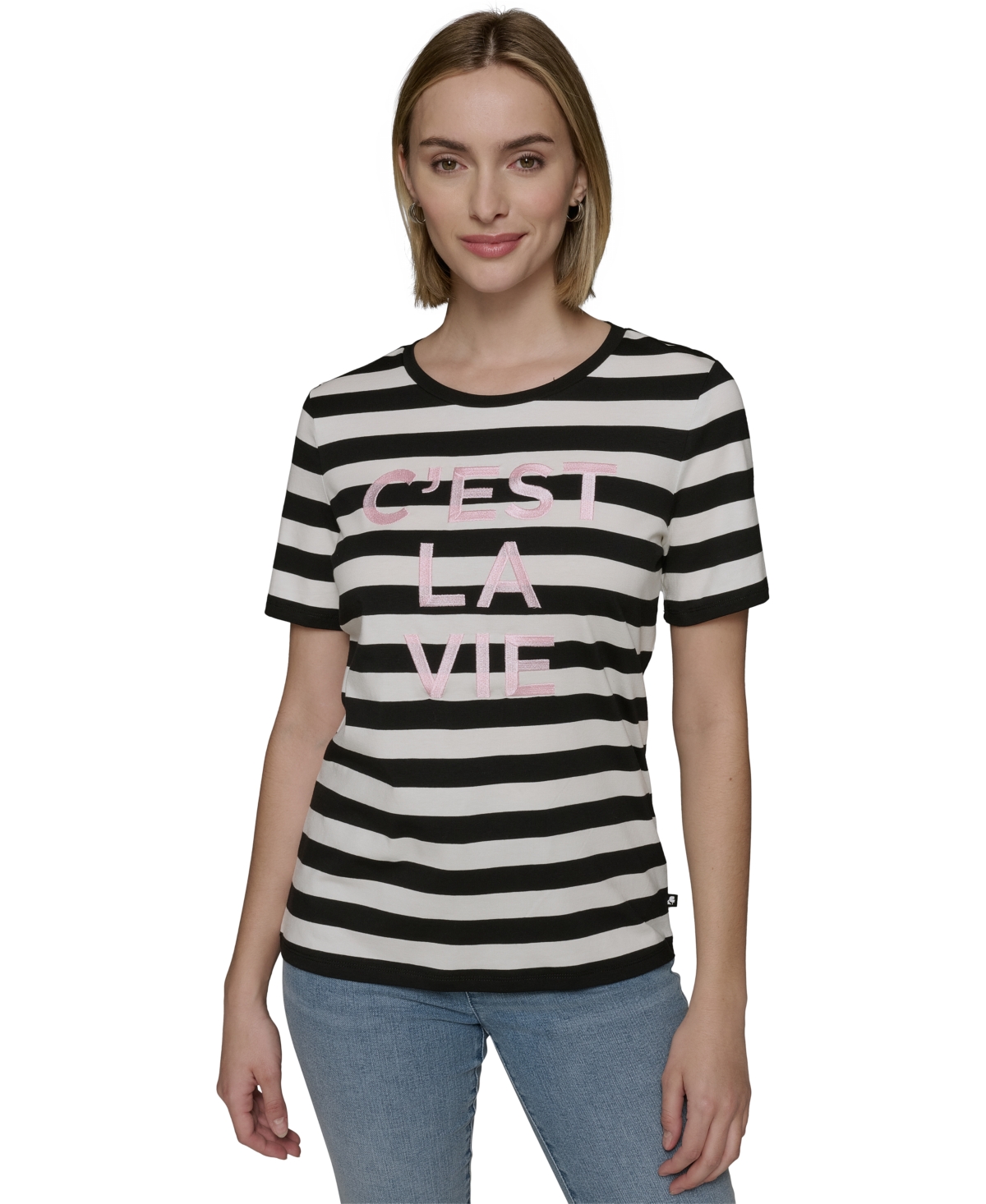 Karl Lagerfeld Plus Size C'est La Vie Striped Tee In Parfait