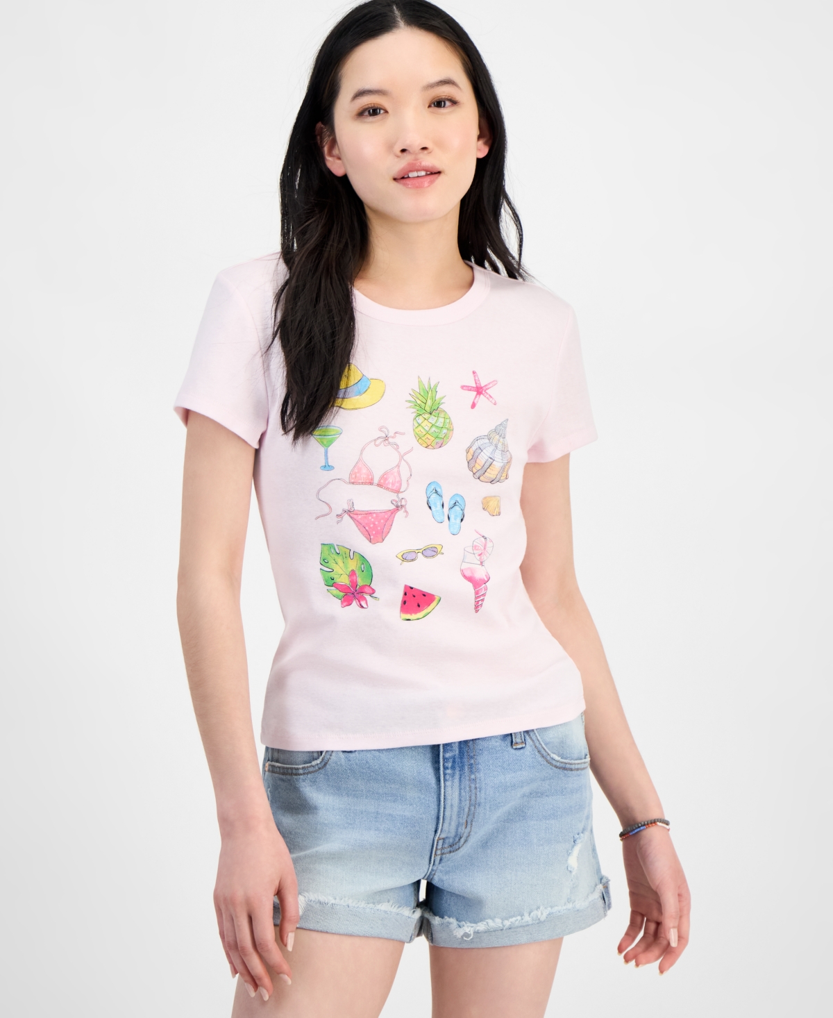 Rebellious One Juniors' Tropical Graphic Short-sleeve T-shirt