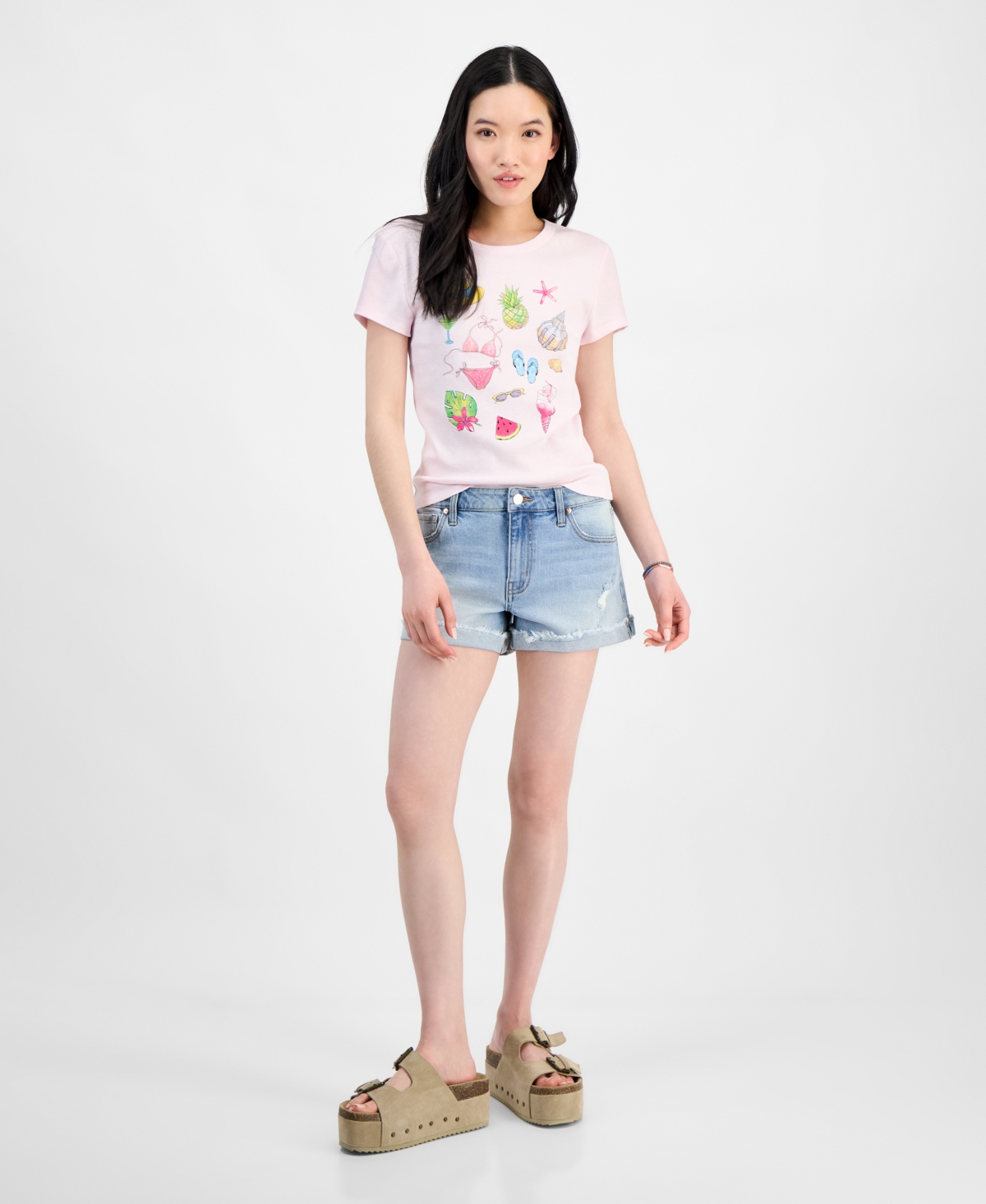Rebellious One Juniors' Tropical Graphic Short-sleeve T-shirt