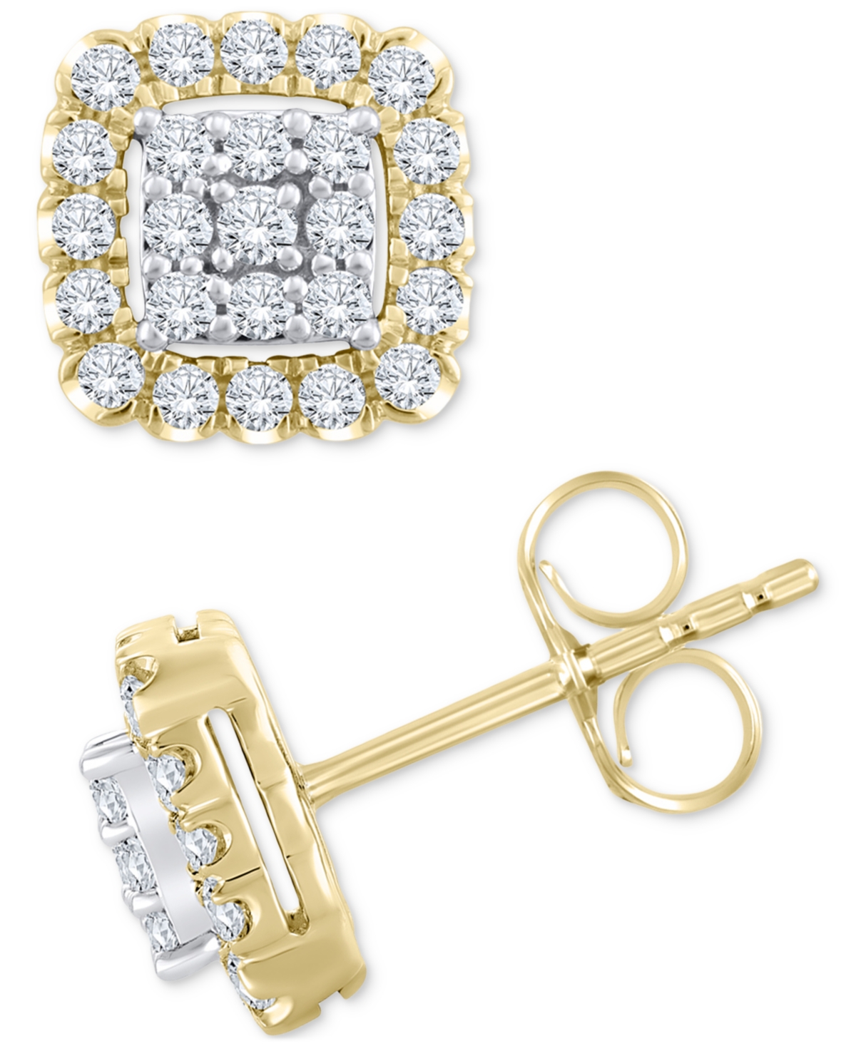 Macy's Diamond Openwork Square Halo Cluster Stud Earrings (1/2 Ct. T.w.) In 14k Gold In Yellow Gold