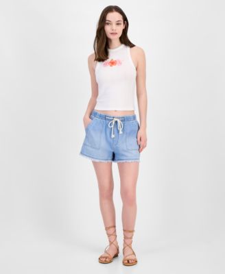 Grayson Threads, The Label Juniors' Pointelle Hibiscus Graphic Tank Top