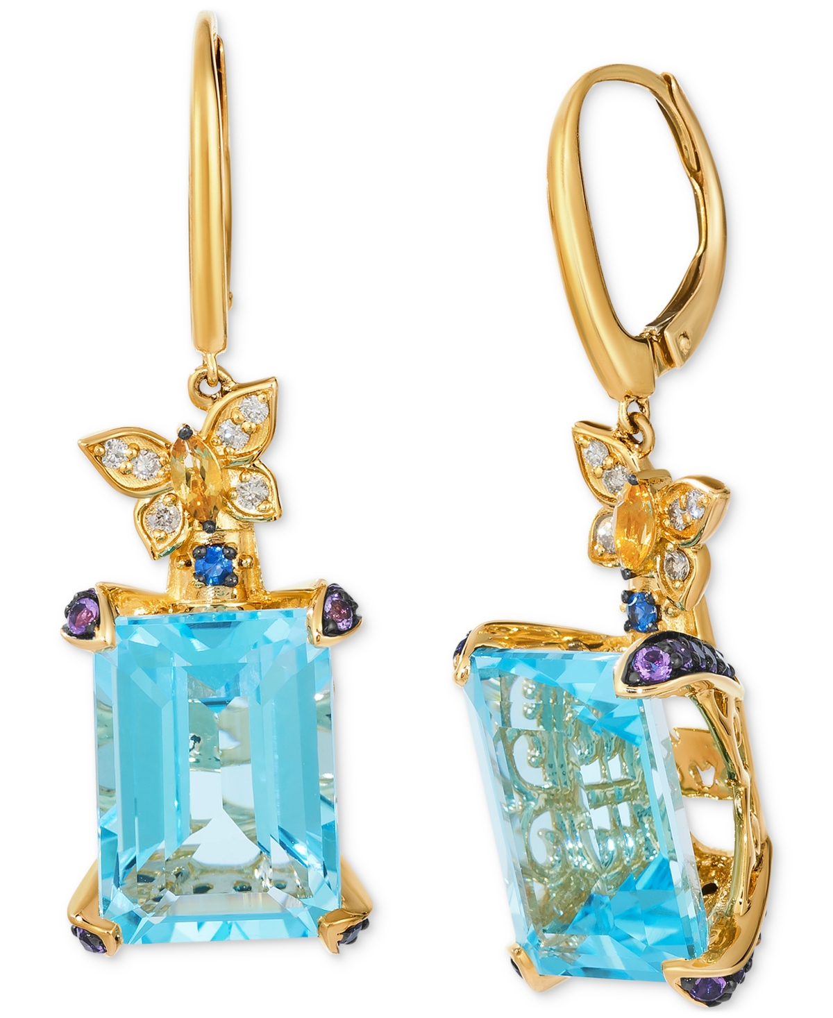 Le Vian Multi-gemstone (16-3/4 Ct. T.w.) & Vanilla Diamonds (1/10 Ct. T.w.) Drop Earrings In 14k Gold In Yellow Gold