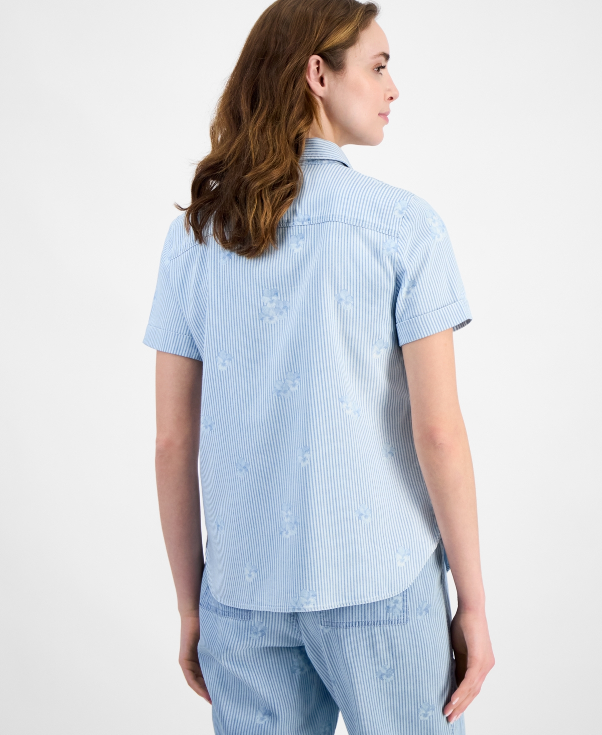 Nautica Jeans Women's Striped Floral Camp Shirt In Lt Azure