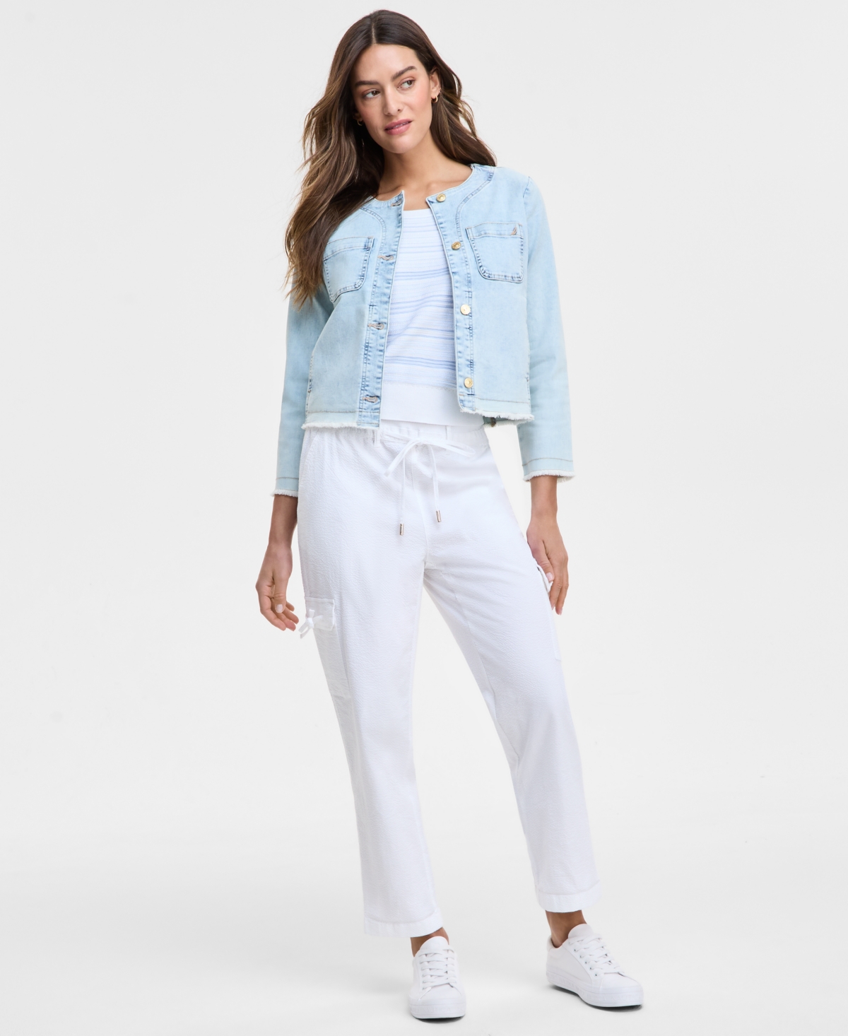 Nautica Jeans Women's Collarless Denim Jacket In Ariella Wash
