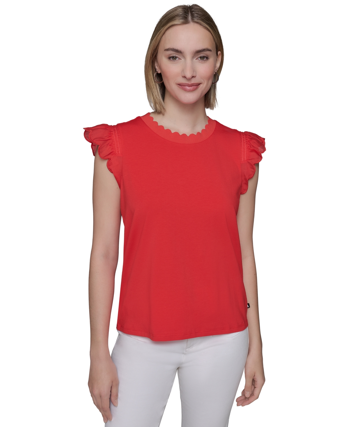 KARL LAGERFELD WOMEN'S SCALLOPED FLUTTER-SLEEVE TOP 