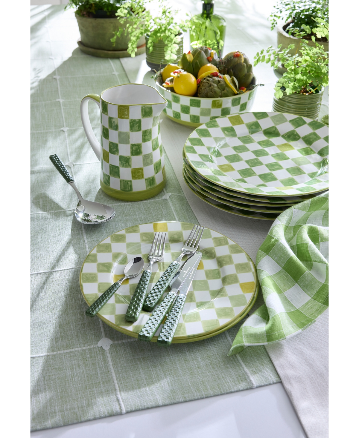 Shop Mackenzie-childs Green Check Pitcher