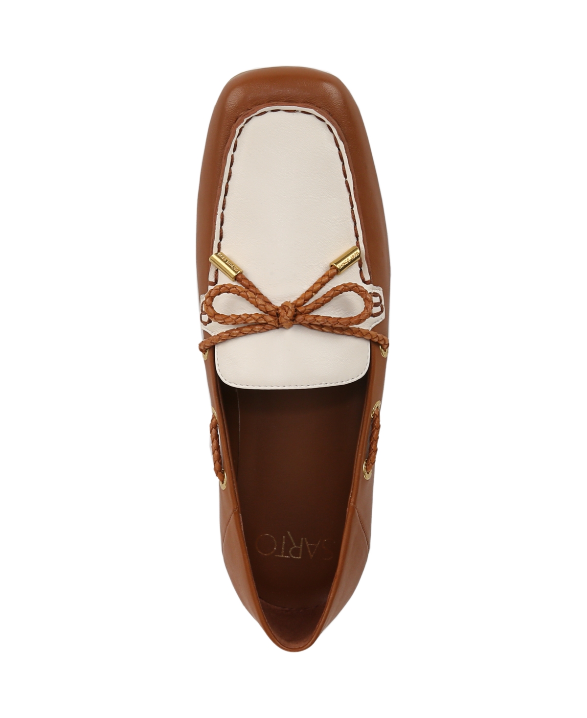 Franco Sarto Women's Zepher Square Toe Apron Toe Boat Shoes In Tan,white Leather