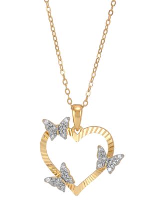 Macy's - Diamond Butterfly Open Heart Pendant Necklace (1/10 ct. t.w.) in 14k Gold-Plated Sterling Silver, 16" + 2" extender