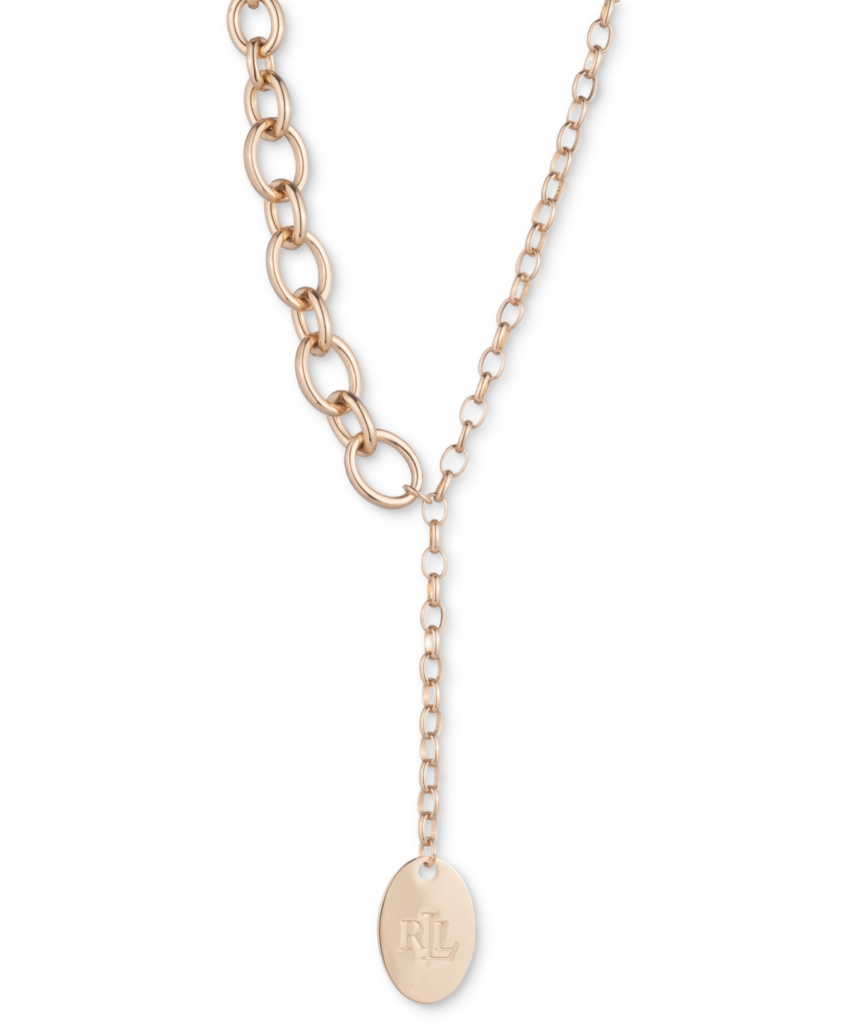 Gold-Tone Logo Disc Small & Large Link 16" Lariat Necklace - Gold