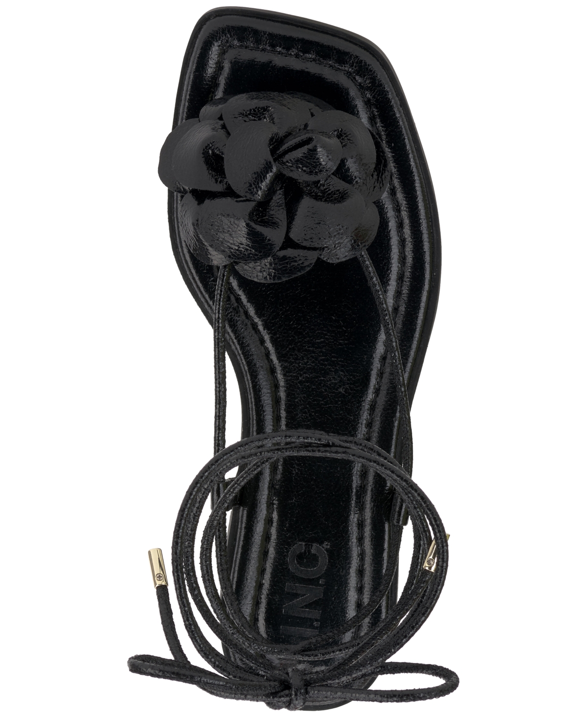 Inc International Concepts Women's Gilma Flower Flat Sandals, Created For Macy's In Black Smooth
