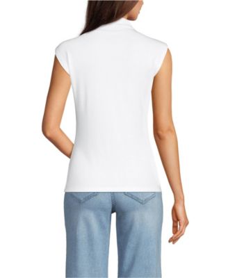 Women's Cap Sleeve Drapey Rib Fitted Funnel Neck Tank