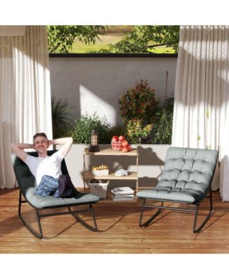 2 Pieces Outdoor Rocking Chairs, Cushioned Patio Rocker, Dark