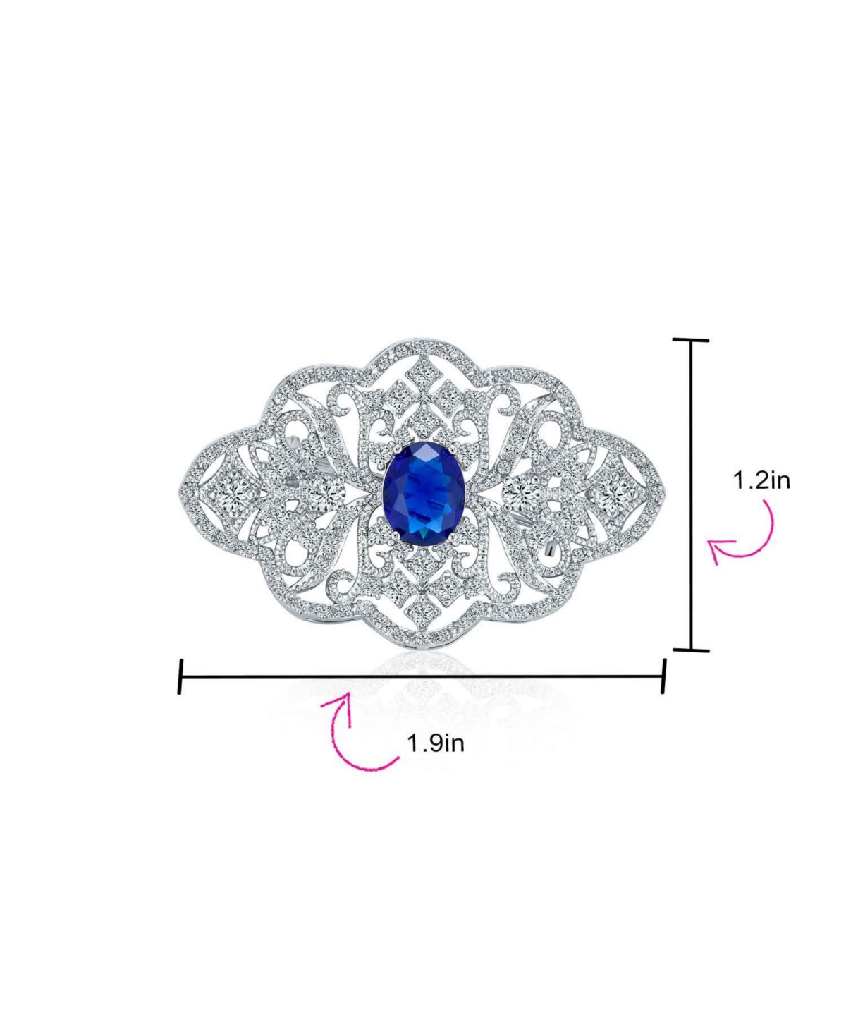 Bling Jewelry Big Royal Blue Cz Cubic Zirconia Brooch Pin Art Deco Style