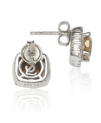 Suzy Levian Sterling Silver Cubic Zirconia Cushion-Cut Halo Stud Earrings