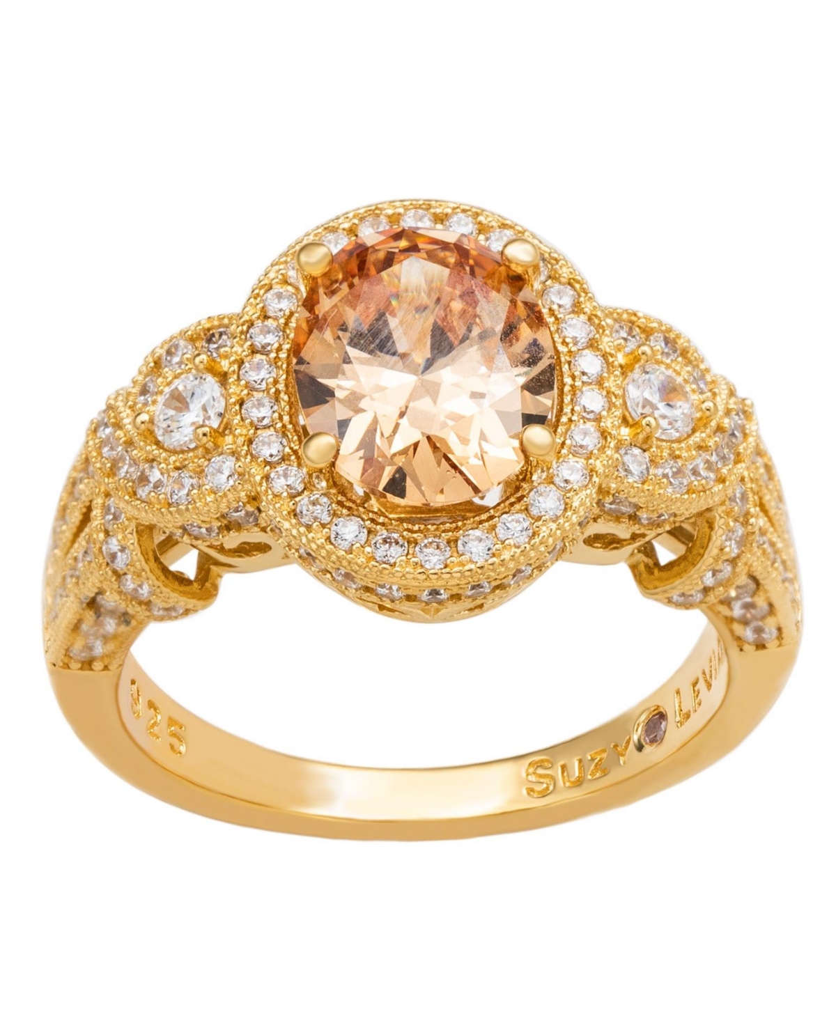 Suzy Levian Sterling Silver Oval Cubic Zirconia French Filigree Ring - Orange