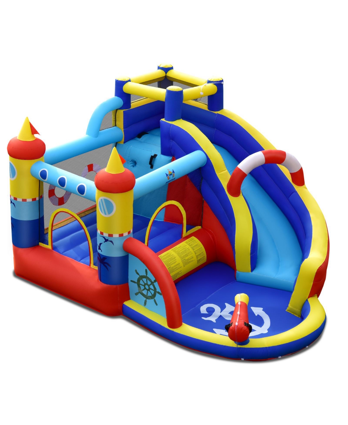 Inflatable Bounce Castle with Slide Climbing Wall and 450W Blower - Navy