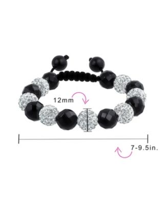 Black White Pave Crystal Bracelet Ball Black Cord String Adjustable