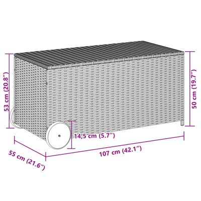 Garden Storage Box with Wheels Gray 50.2 Gal Poly Rattan
