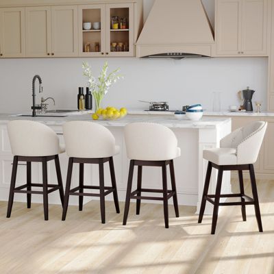 Mid Century Upholstered Bar Stools Set of 4 31'' Swivel Bar Height Bar Stools with Button-tufted Back