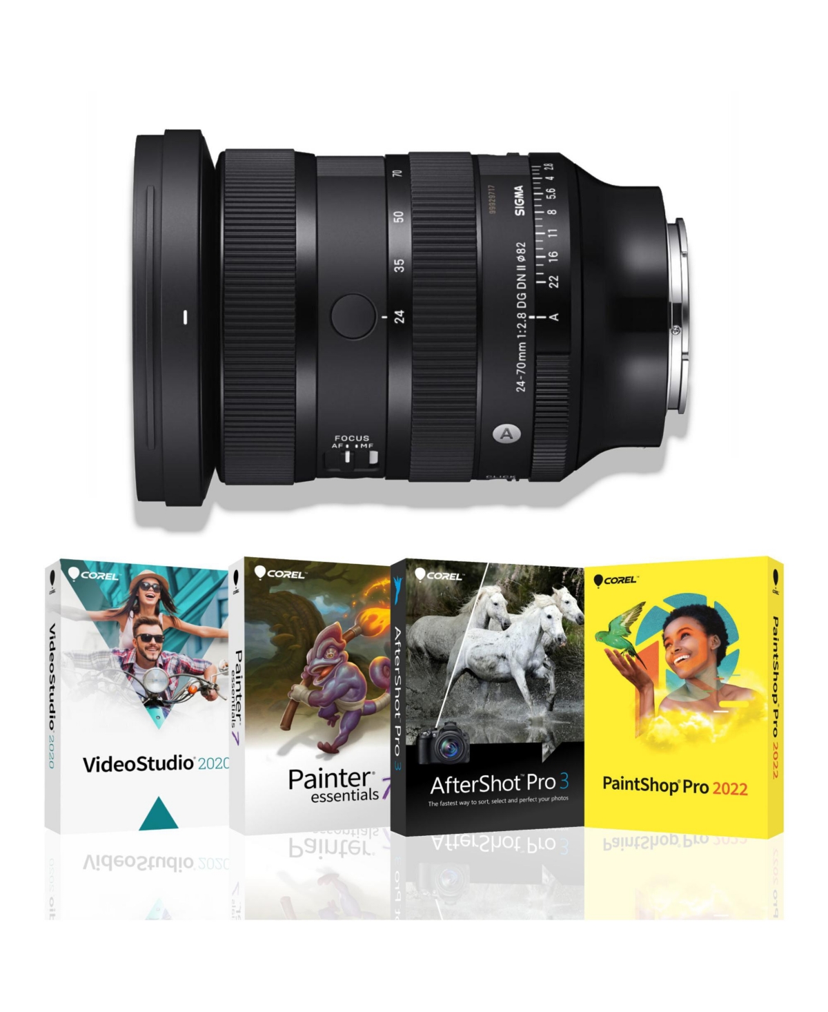 Sigma 24-70MM F2.8 Dg Dn Ii Art Lens, Sony E Mount + Corel Software Bundle of 4 Softwares Oem Photo, Video, and Art Software Suite - Black