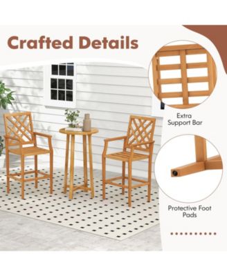 Patio Teak Wood Bar Stool Outdoor Counter Height Chair with Ergonomic Backrest