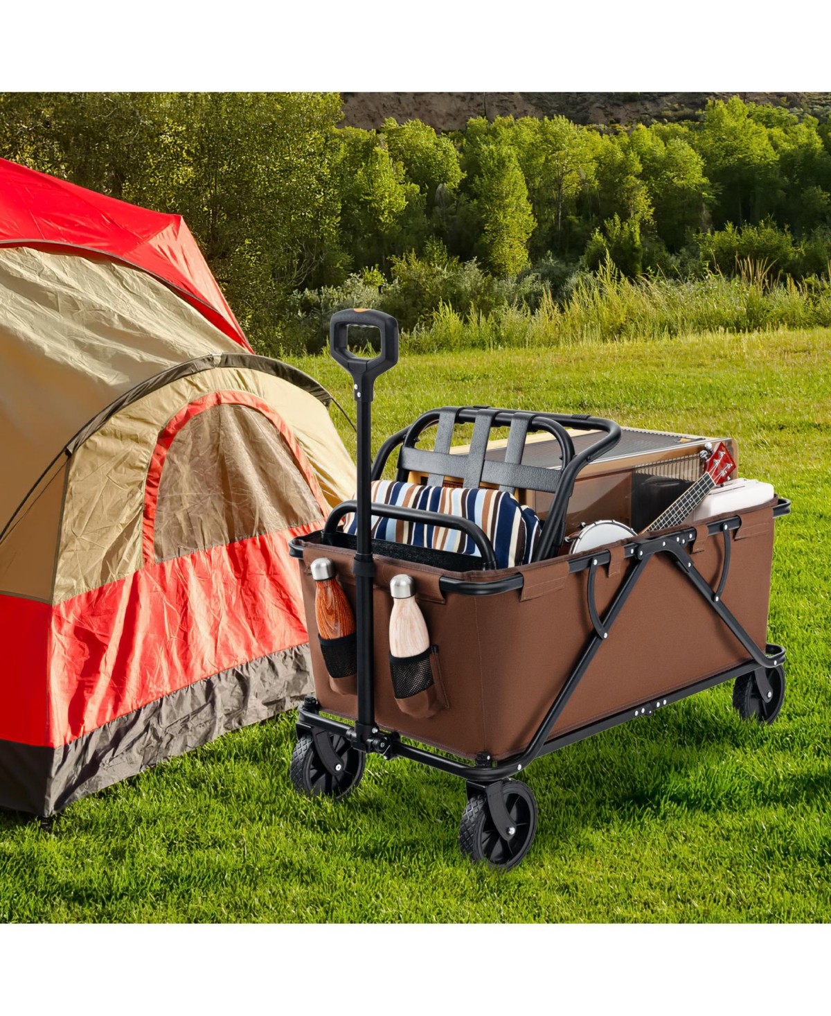 Collapsible Folding Wagon Cart with Adjustable Handle Heavy-Duty Utility for Outdoor and Garden