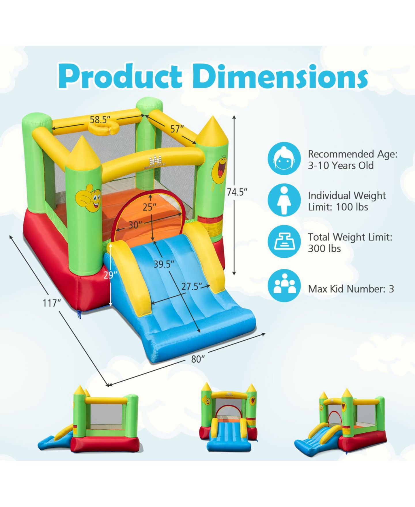 Детская игрушка Slickblue Inflatable Kids Bounce House Fun & Durable Blow-Up Bouncer for Outdoor Play, цвет: Разноцветный — фото 3