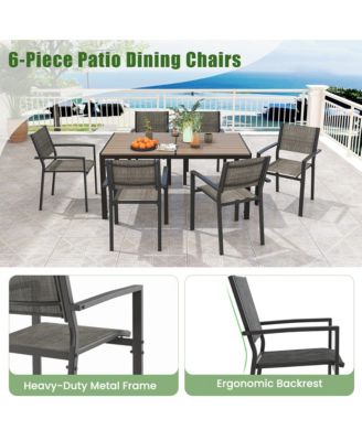 Patio Chair Set of 6 w/Breathable Fabric Seat & Heavy-Duty Metal Frame Armchairs