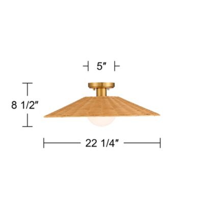 Gavin 22 3/4" Modern Coastal Semi Flush-Mount Ceiling Light Fixture Kitchen Foyer Hallway Brass Finish Rattan