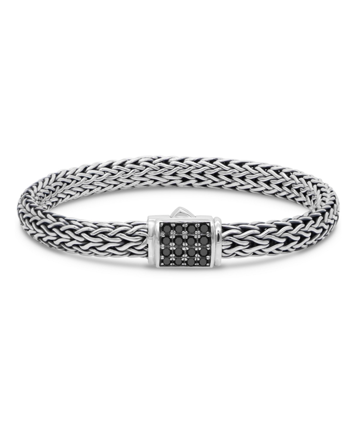 Black Spinel & Sterling Silver Dragon Bone Oval 7mm Chain Bracelet, X-Large 8.5 in - Silver
