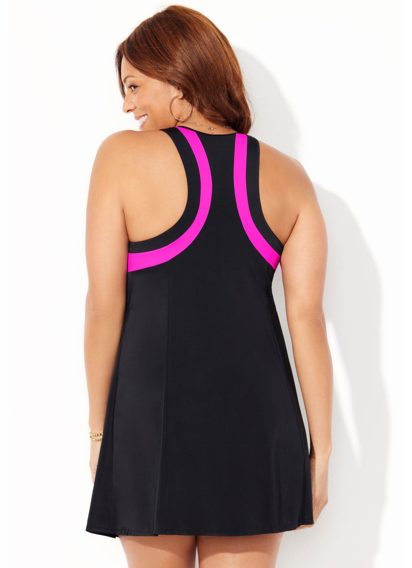 Купальник, борцовская спина, с юбкой, 2 предмета — Swimsuits for All, цвет: Чёрный розовый — фото 2