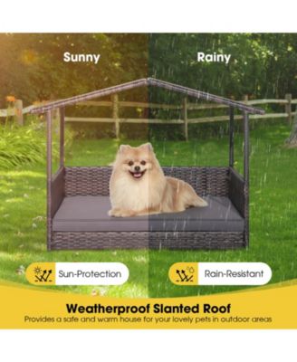 Wicker Outdoor Dog House with Weatherproof Roof