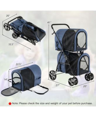 Double Pet Stroller with 2 Detachable Carrier Bags, Safety Belt, 4 Lockable Wheels Cat Stroller Travel Carrier Strolling Cart