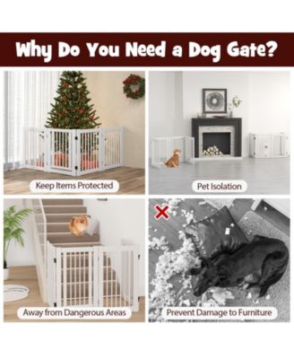30 Inch Tall 4-Panel Freestanding Pet Gate Wooden Dog Fence