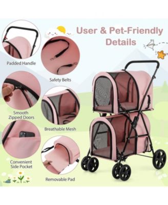 4-in-1 Double Pet Stroller with Detachable Carrier and Travel Carriage