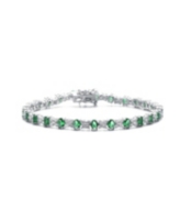 White Gold Plated with Colored Cubic Zirconia Tennis Bracelet - Green