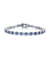 White Gold Plated with Colored Cubic Zirconia Tennis Bracelet - Blue