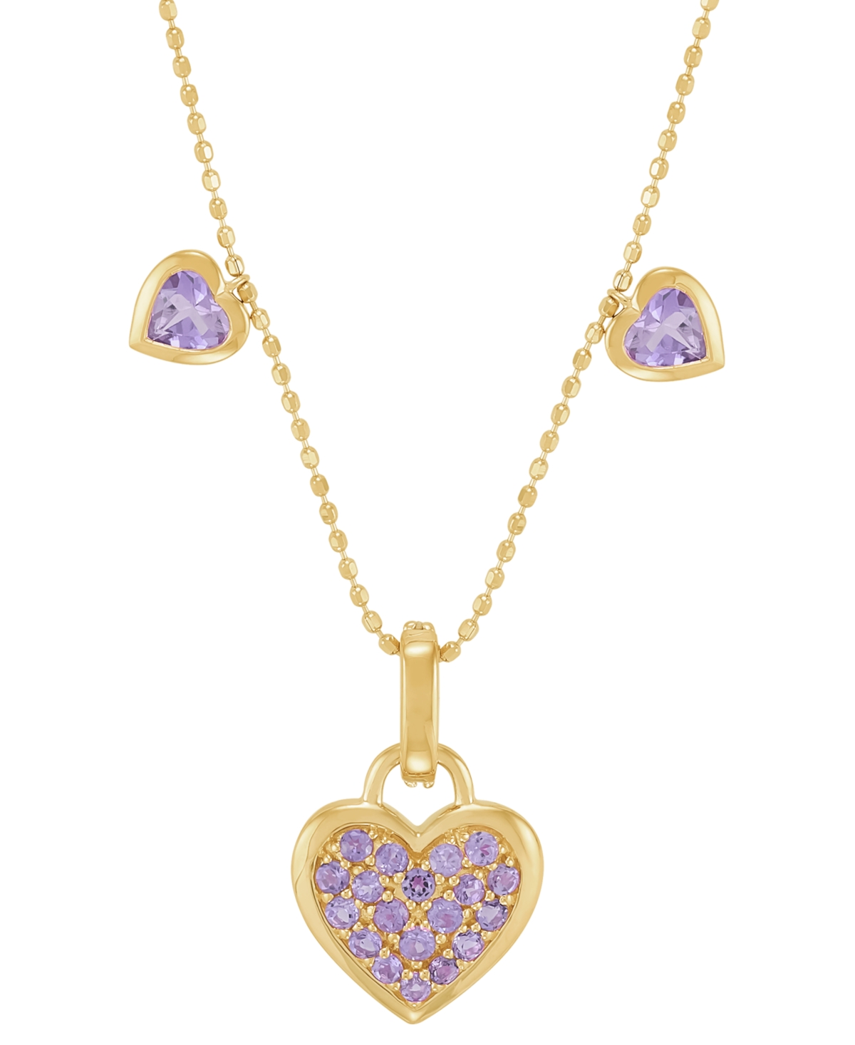 Macy's Amethyst (3/4 Ct. T.w.) & Diamond Accent Triple Heart 18" Pendant Necklace In 14k Gold-plated Sterli In Amethyst
