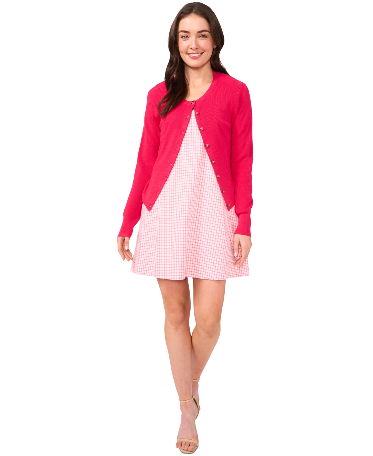 Shop Cece Women's Gingham Bow-shoulder Mini Dress In Confetti Pink